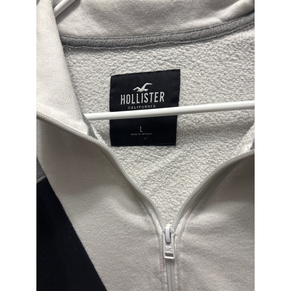 Hollister Zip Cropped Sweatshirt Grey White Black L - Picture 2 of 2